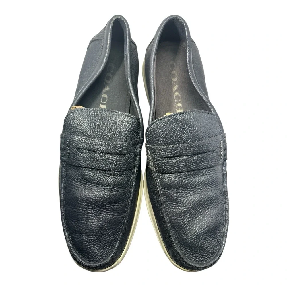 Coach Men Navy Blue Pebbled Leather‎ Nantucket Penny Loafer Size 11.5D